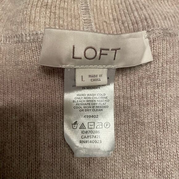 LOFT Striped Foldover Collar Longline Cardigan L Cream Tan Colorblock Open Front - Picture 4 of 4